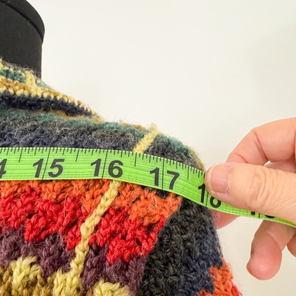 VINTAGE STYLE QUILT PLAID MULTI COLOR BUTTON UP WOOL CARDIGAN MEDIUM - Picture 6 of 10